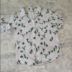 Japna cactus crop top button down tie shirt